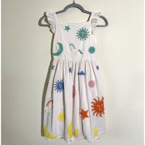 Mini Boden Girl's Applique Woven Dress Ivory Size 9-10Y 100% Cotton Pockets